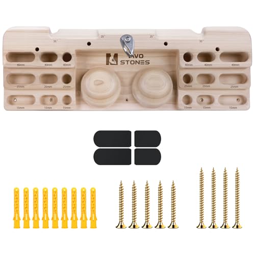 TWO STONES Wooden Hangboard Rock Climbing Pull Up Bar Designed Training for Climbing, Wooden Fingerboard Climbing Training Board for Building Core Strength and Endurance (CJ-HB2005)