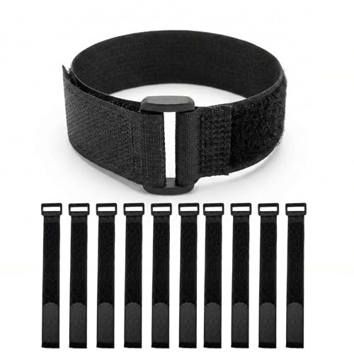 Ysenchan Hook & Loop Straps (10 Pack), Reusable Adjustable Nylon Cinch Cable Straps, Heavy Duty Hook and Loop Fastening Cable Ties for Cords & Cable Management – 1” x 12”, Black - size: 12 Inch