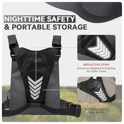 Criuage Tactical Chest Bag for Men, Lightweight Adjustable Running Vest, Water Resistant EDC Chest Pack with Water Bottle Pocket, Breathable Back Pad for Hiking Cycling Fishing Travel - color: Grey