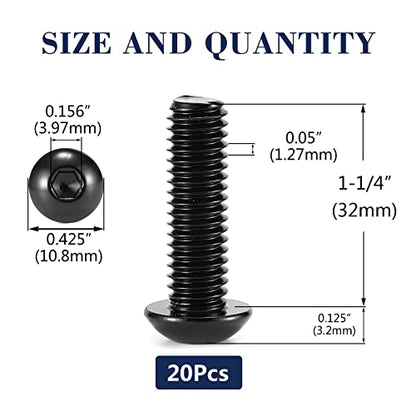 1/4-20 x 1-1/4" Button Head Socket Cap Bolts Screws, 20Pcs 304 Stainless Steel 18-8, Allen Hex Drive, Black Oxide by SG TZH(with Hex Spanner) - size: 1/4-20 x 1-1/4"