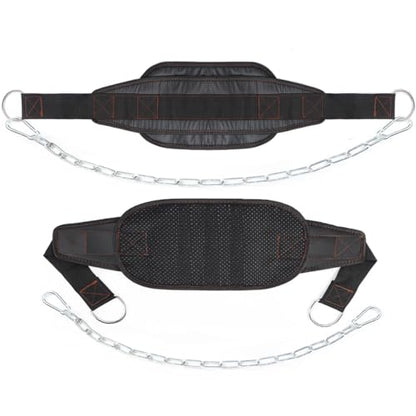 Fitness Dip Belt with Chain for Weight lifting, Dipping Pull Up Belt, Dip Belt Leather Attachment, Powerlifting, and Bodybuilding Workouts Belts, Comfortable Waist Support for Men & Women