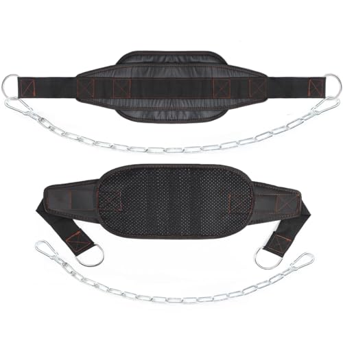 Fitness Dip Belt with Chain for Weight lifting, Dipping Pull Up Belt, Dip Belt Leather Attachment, Powerlifting, and Bodybuilding Workouts Belts, Comfortable Waist Support for Men & Women
