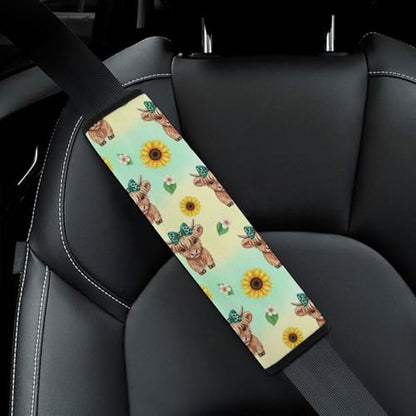 Soft Padded Car Seat Straps Shoulder Pads for Elderly Support, All Vehicles, 1 Pair Western Farm Animal Sunflower Teal Highland Cow Shoulder Protector Anti-Slip Pad - color: Pattern 1257