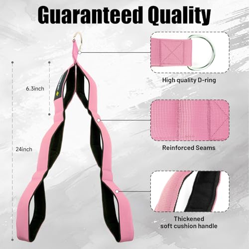 MANUEKLEAR 3 Grip Lengths in 1 Tricep Rope Cable Attachment with Ergonomic Handles, Greater ROM for Tricep Push Down Attachment Professional Gym Rope for Overhead Extension - color: Pink