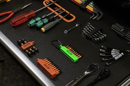 Screwdriver Bit Holder Storage Organizer – Railer 10-Hole Hi-Vis Green Bit Holder with Carabiner - 2 Pack - color: Hi-vis Green