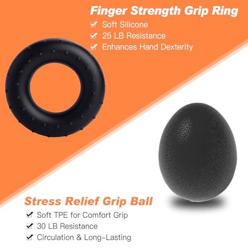 CYFIE Grip Strength Trainer Kit, Adjustable Hand Gripper Strengthener, Forearm Strengthener & Finger Exerciser Set with Finger Stretcher, Stress Ball & Grip Ring for Athletes, Rock Climbing & Rehab - color: BLUE & BLACK