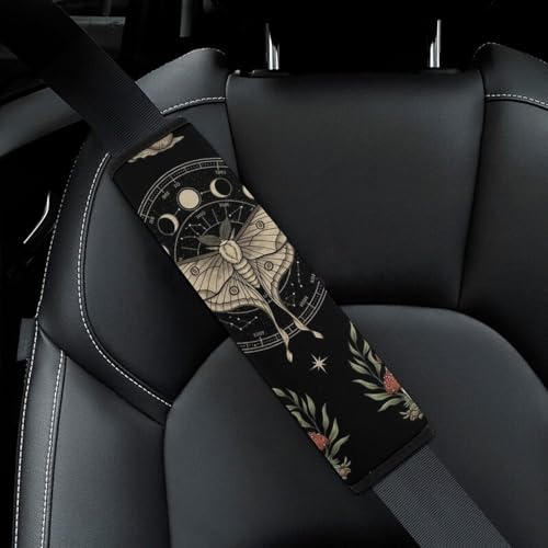 2PCS Moth Mushroom Gothic Witchy Mysterious Moon Phase Goth Night Car Seat Straps Shoulder Pads Universal Soft And Comfortable Seat Belt Covers Cushion for Child, All Vehicles, Shock Absorption - color: Pattern 574