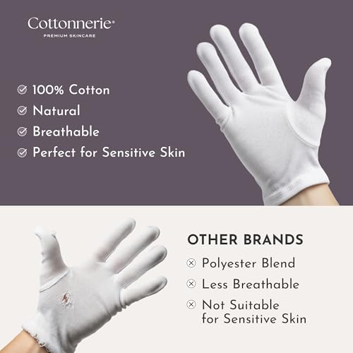 4 Pairs Cottonnerie Basics Cotton Gloves for Dry Hands Sleeping, Moisturizing Gloves Overnight, Hand Moisturizer Gloves, Moisture Gloves for Dry Hands Overnight, Sleeping Gloves, Small - size: Basics Small