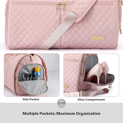 STOVER Women’s Convertible Garment Duffel Bag for Travel – 2-in-1 Carry-On Weekender/Overnight Tote - Wrinkle-Free Dresses, Suits & Clothes + Shoe Compartment & Bonus Toiletry Bag (Blush Pink) - color: Blush Pink