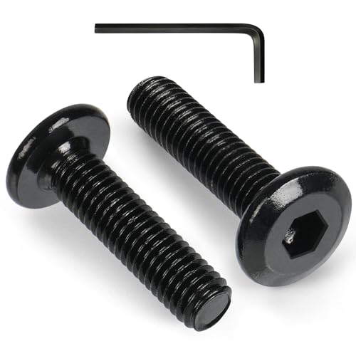 VGBUY M6-1 x 20 mm 60pcs Flat Head Hex Socket Cap Screws Metric M6 Bolts, 304 Stainless Steel 18-8, Black Zinc Plated, Full Thread, with Hex Spanner - size: M6 x 20mm(60pcs)