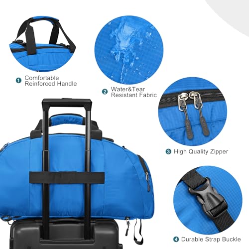 40L/70L 3-Way Duffle Bag Gym Sport Duffel Backpack Shoe Compartment | Foldable Packable,Water-resistant Nylon, Large Capacity, for Travel, Weekender, Blue - color: Blue