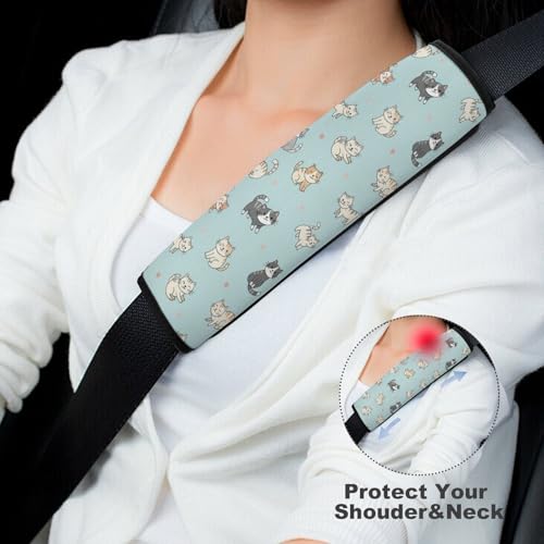 2 Pack Cute Cat Heart Blue Car Seat Belt Pad Breathable Shoulder Harness Cover for Adult Use, Stroller Pushchair High Chair, Pressure Relief - color: Pattern 265