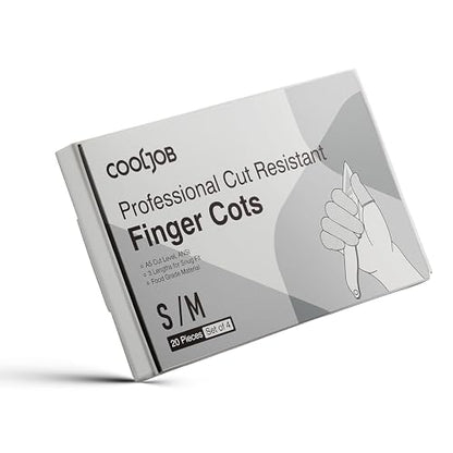 COOLJOB 20-Pack A5 Cut Resistant Finger Cots Full Coverage, Set of 4 - Reusable Anti-Slip Snug-fit Design, Conforms to Men Women Fingers for Work, Kitchen, Garden, Sculpture, Picking, Pruning, S/M - size: Small/Medium