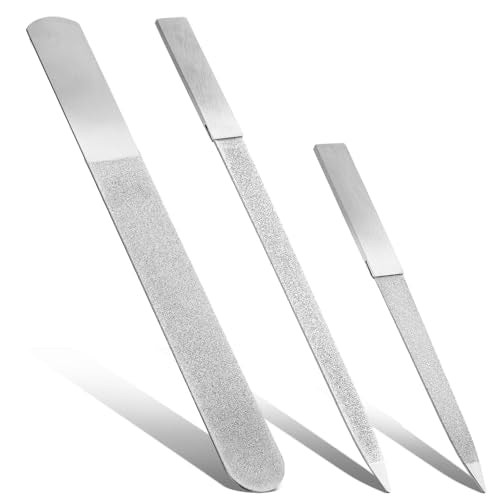 Diamond Nail File Set, 3Pcs Metal Nail File, Stainless Steel Double Side Fingernail Files, Toenails Fingernail Files Tools for Salon Home, Women Men (Silver)