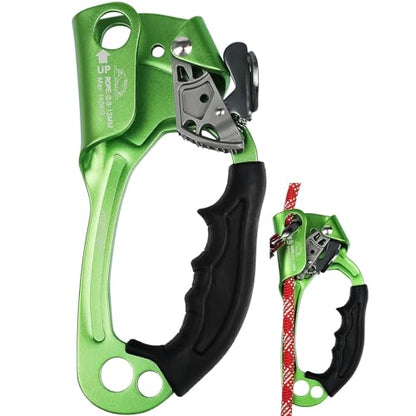 UIAA & CE Certified Rope Ascender Aluminum Alloy Rock Climbing Gear Strong Rigging Rappelling Equipment for Rock Tree Climbing Arborist Rescue Mountaineering Caving - color: Right Hand Green 1