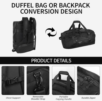 2-in-1 Carry-on Backpack for Men Women 40L Sports Gym Bag with Backpack Straps,Water Resistant,for Travel/Gym（20in,Black） - color: 20in-black