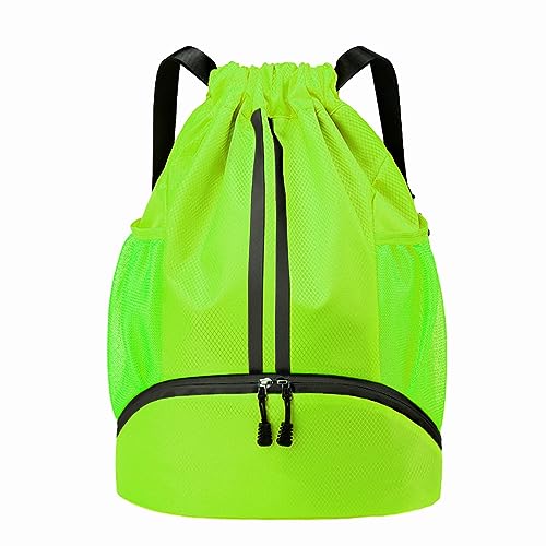 Hoedia Sports Drawstring Backpack - Swim Gym Bag for Women and Men | String Bag with Shoes Compartment and Wet Proof Pocket, Adjustable Wider Shoulder Strap, For Soccer, Basketabll, Volleyball - color: Green, size: Large