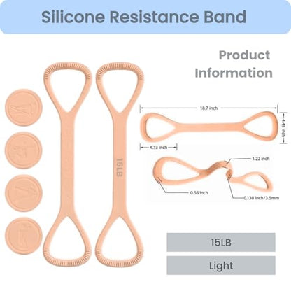 Figure 8 Resistance Band with Non-Slip Handles | Silicone Exercise Bands, Arm Shoulder Back Chest Workout, Portable Fitness Stretch Ropes for Home Gym, Yoga, Pilates, Rehab - color: 15LB Pink