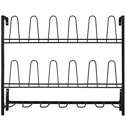 MyGift Premium Black Metal Hanging Wall Shoe Rack for Walk in Closet, Mudroom and Entryway, Wall Mounted Space Saving Boot and Shoe Rack Organizer, Holds 9 Pairs - color: Black (3 Tier, 18 Pairs)