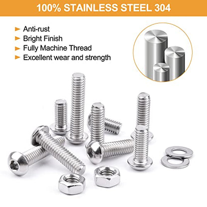 M8-1.25 x 16/20/25/30/40mm Button Head Socket Cap Screws VIGRUE 135PCS M8 Allen Hex Drive Screws Nuts Washers Assortment Kit 18-8 Stainless Steel 304, Bright Finish, Fully Threaded - size: m8 button stainless 16-40mm