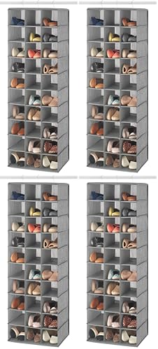 Whitmor 30 Sections Hanging Clothes Closet Organizer, Space Saving Breathable Fabric Shoe Storage for Bedroom, Laundry, Dorm, Crosshatch Gray (Pack of 4) - size: 11.5 in (L)x16.5 in(W)x48 inches (H)(Pack of 4)