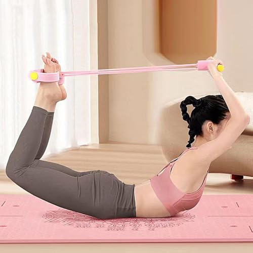 Pedal Puller Resistance Band 8-Tube Puller Rope | with 8-shaped Training Strap Adjustable Elastic Yoga Bands for Stretching for Fitness Workout Pilates - color: Pink