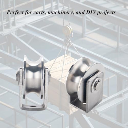 Stainless Steel U Groove Wheel Heavy Duty Pulley Smooth Rolling Door Wheels Sliding Gate Hardware High Weight Capacity Rollers Rolling Driveway Gate Bracket Rollers for Carts Furniture Machinery - size: 4pc 3inU