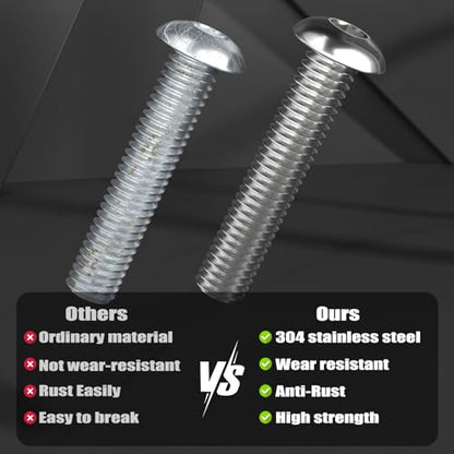VGBUY 100Pcs 1/4-20 x 3/8" Button Head Socket Cap Bolts Screws, 304 Stainless Steel 18-8, Allen Hex Drive, Bright Finish, Fully Threaded, Hex Spanner Included (VG30301) - color: Silver, size: 1/4-20 x 3/8"