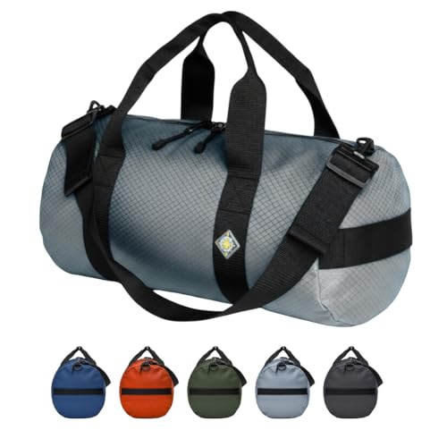 25L Field Heavy Duty Duffle Bag, Weatherproof Ripstop Gym Travel Gear Bag | Folds flat for storage. #10 double-slider zipper with splash cover. Wraparound handles rated for heavy loads. - color: Steel Grey, size: 10" x 20" (25 Liters)