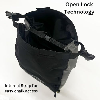 Asana Huckit Chalk Bucket Bouldering - Large XL Chalk Pot with Magnetic Tabs & Inner Buckle - Fleece Lining for Mess Reduction - Expanding Pockets & Brush Holders - Ideal for Climbing - color: Moss