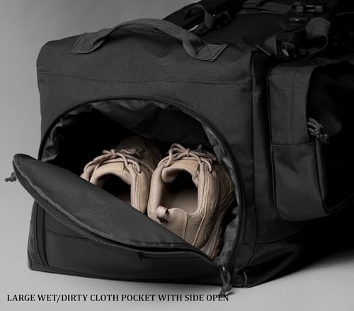 Large Duffle Bag Duffel Pack with Backpack Shoulder Straps and Shoes Compartment 105L for Sports Travel Hunting Camping. - color: Black