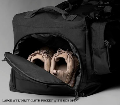 Large Duffle Bag Duffel Pack with Backpack Shoulder Straps and Shoes Compartment 105L for Sports Travel Hunting Camping. - color: Black