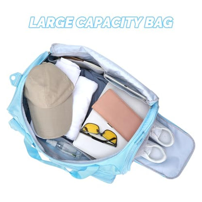 MAXTOP Gym Bag for Women Men Travel Duffle Bag Large Capacity Carry On Weekender Overnight Bag With Shoe Compartment Gym Tote Dry Wet Separation Duffel Bag for Travel - color: Light Blue, style: Gym Bag