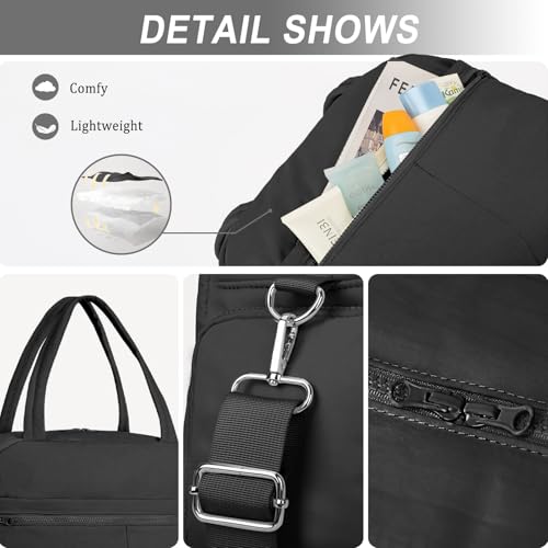 Sports Gym Bag for Women, Travel Duffle Bag with Shoe Compartment & Wet Pocket, Fitness Yoga Bag - color: S-Black