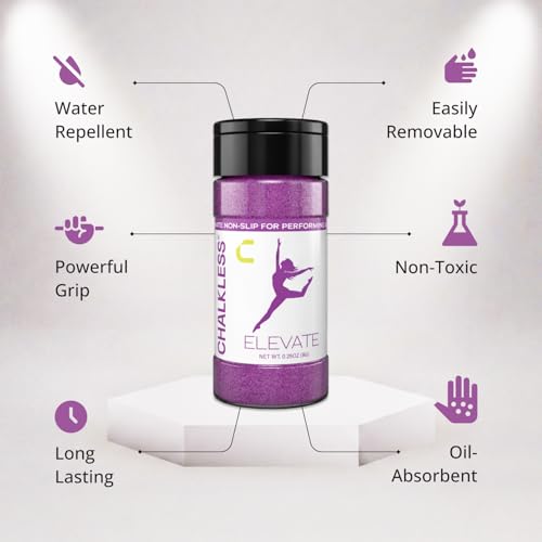 Chalkless Elevate Grip Enhancer - Cheerleading, Gymnastics and Pole Fitness Hand Chalk, Cosmetic Grade, No Uniform Residue, Dance, Pole Grip & Cheer Accessories (8g)