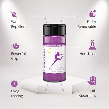 Chalkless Elevate Grip Enhancer - Cheerleading, Gymnastics and Pole Fitness Hand Chalk, Cosmetic Grade, No Uniform Residue, Dance, Pole Grip & Cheer Accessories (8g)