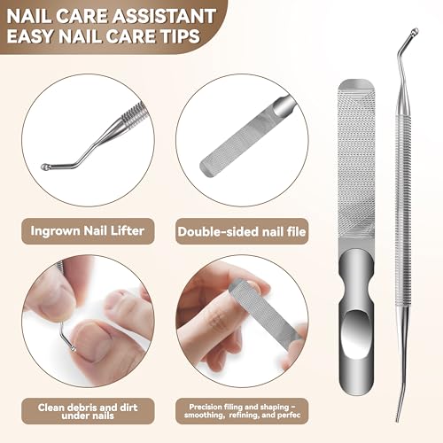 Toenail Clippers for Adults – 6-in-1 Thick & Ingrown Toenail Clippers Set, Large Straight & Slanted Nail Clippers, Heavy Duty Wide Jaw Nail Cutter with Long Handle for Men and Women