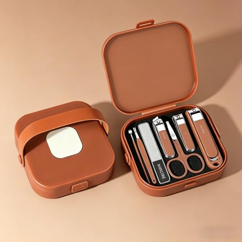 8Pcs Manicure Set, Stainless Steel Nail Clipper Kit with Coffee Carry Case, Professional Nail Care Tools for Home & Travel