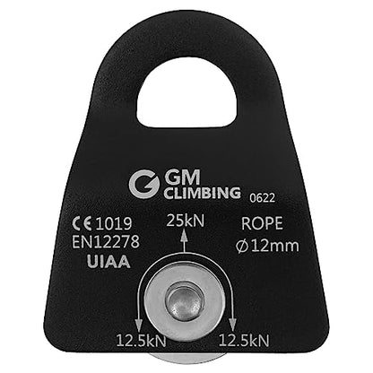 GM CLIMBING Micro Prusik Minding Pulley 25kN CE UIAA Certified 12mm Single Pulley Mobile Side Plates for Arborist Rigging Climbing Rescue - color: Pack of 2 | Black