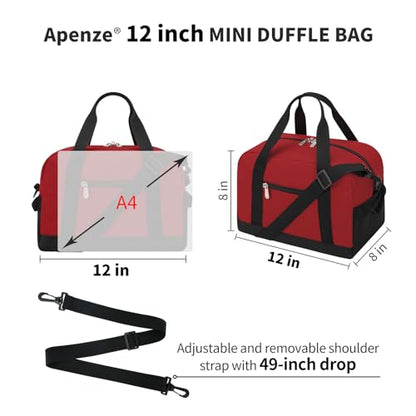 Apenze Small Gym Bag Carry On Bag - 12 in Mini Duffle Bag Lightweight for Overnight Travel（Red) - color: Red, size: 12inch