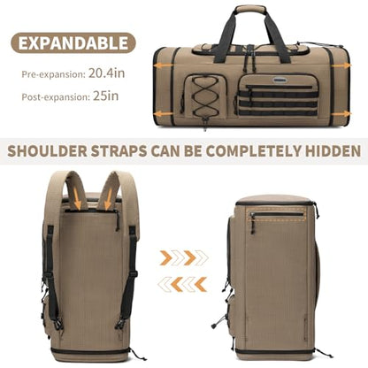 Bosstin Gym Bag for Men & Women,45L Travel Duffle Sports Duffel Bag Gym Weekender Overnight Backpack with Shoe Compartment (KHAKI CHECKERED) - color: KHAKI CHECKERED