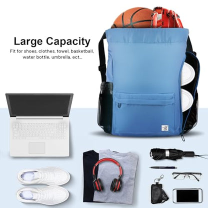 Drawstring Backpack with Mesh Pockets String Gym Bag Sackpack Sandproof Water Resistant Beach Backpack for Men Women - color: Dodger Blue
