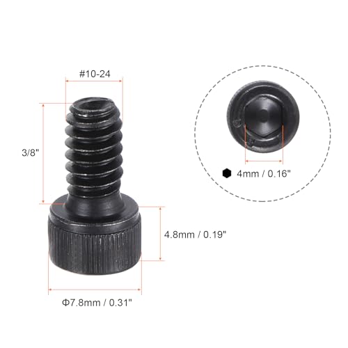 uxcell #10-24x3/8" Hex Socket Head Cap Screw Bolts 12.9 Grade Alloy Steel 25pcs - size: #10-24x3/8"