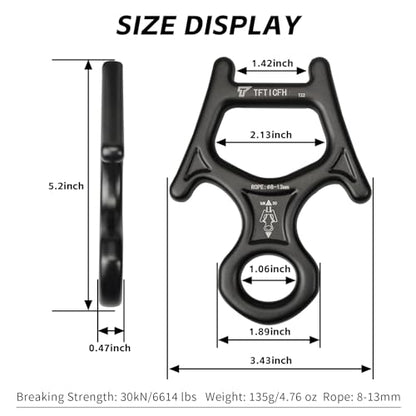 Figure 8 Descender, 30kN Climbing Descender, Heavy Duty 7075 Aluminum Belay & Rappel Equipment for Climbing, Mountaineering, Arborist, Caving, Aerial Yoga - color: 30kN-Black