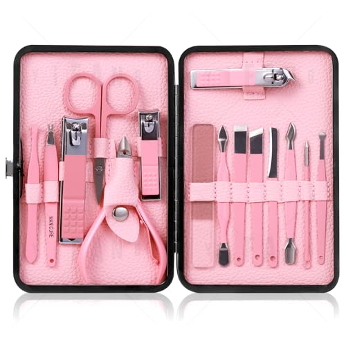 Manicure Set Pedicure Kit Nail Clippers Set Fingernail Clipper Set Ingrown Toenail Nail Kit Scissor Nail Trimmer Kit 15 Pieces Travel Nail Kit Care Grooming Tools with Fine Case Fine GIF (Pink_15in1) - color: Pink_15 in 1