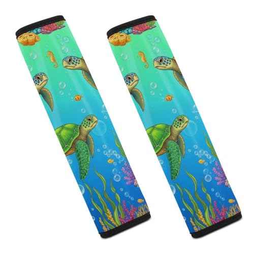 Breathable Turtle Sea Animal Starfish Aqua Teal Blue Seat Belt Cover for Elderly Support, All Vehicles, 2 Pack Automotive Seat Belt Protector Comfortable Driving - color: Pattern 294