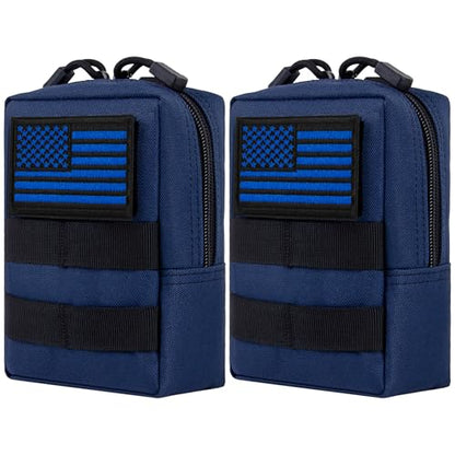 2 Pack Tactical Molle EDC Pouch Multi-Purpose Compact Pack Water-Resistant Utility Pouch with Flag Patch - color: Deep Blue