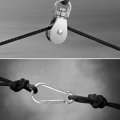 Shappy Pulley Block System Set, M20 Pulley Wheel Stainless Steel with 66ft Nylon Rope and Hooks, Swivel Lifting Wire Rope Cable Roller for Lifting Hanging(42 Pcs)