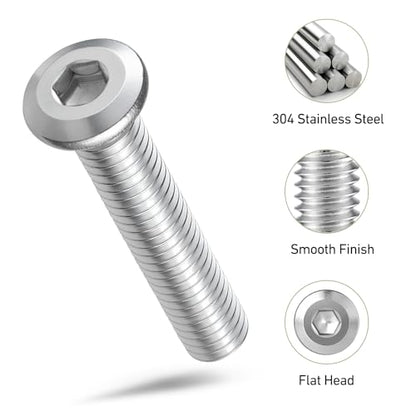 5/16-18 x 5/8" Bolt, 50PCS Flat Head Hex Socket Cap Screws Bolts, 304 Stainless Steel 18-8, Fully Threaded, with Hex Spanner - color: Silver, size: 5/16-18 x 5/8
