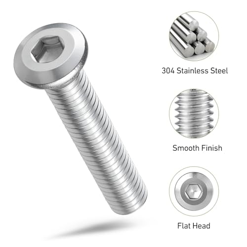 3/8-16 x 1 Bolt, 25PCS Flat Head Hex Socket Cap Screws Bolts, 304 Stainless Steel 18-8, Fully Threaded, with Hex Spanner - color: Silver, size: 3/8-16 x 1